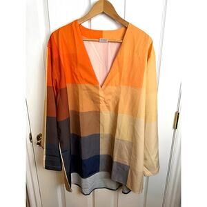 Womens 4XL Colorblock VNeck Tunic Blouse Long Sleeve Orange Neutral Artsy Travel